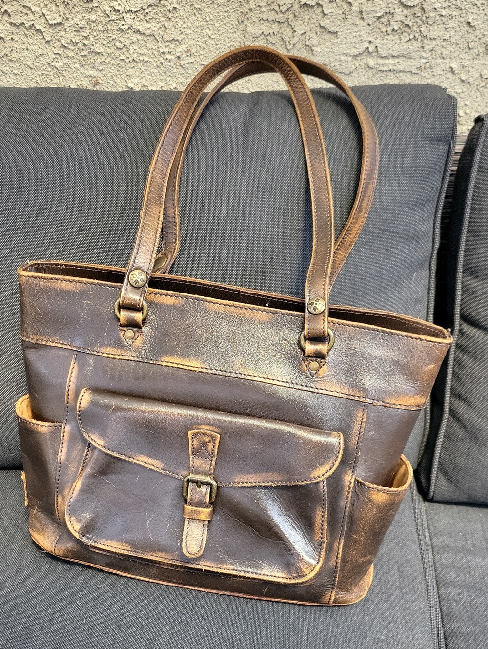 Patricia Nash Distressed Dark Brown Leather Tote